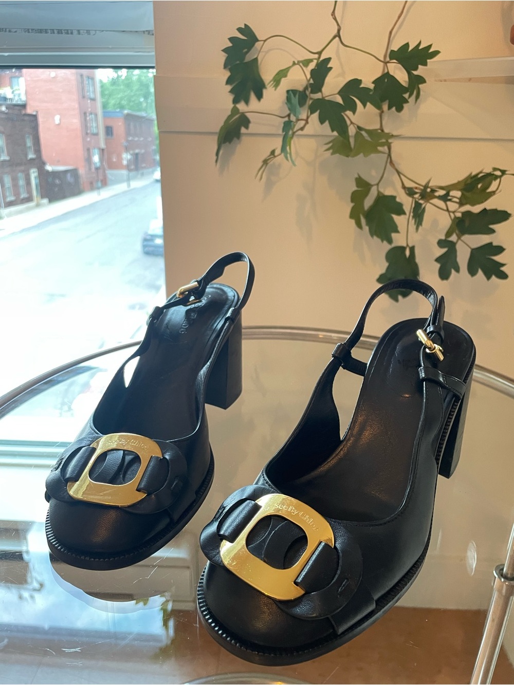 See By Chloé Black Slingback Block Heels